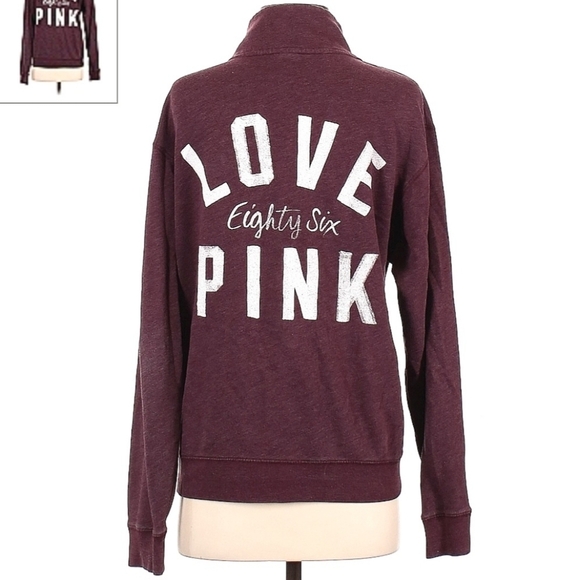 Victoria's Secret VS PINK Maroon Sweatshirt Spellout Graphic Logo Women's Small - Picture 2 of 9